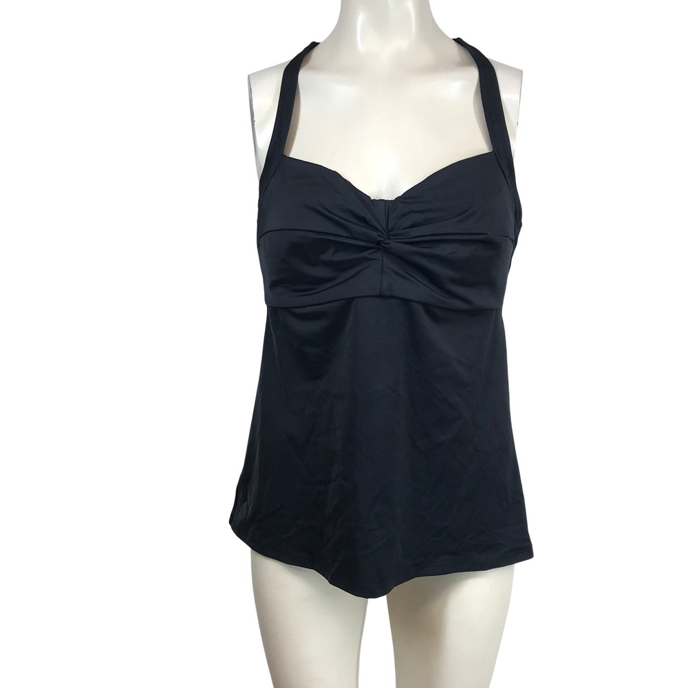 Title Nine Black Twist Front T-Back‎ Tankini Swim Top 38C Recycled Nylon Stretch